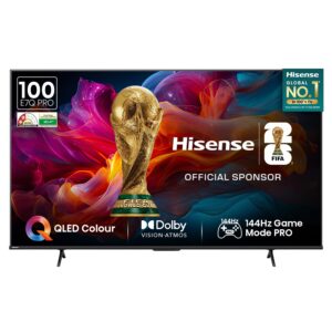 Hisense 254 cm (100 Inches) 4K Ultra HD Smart QLED TV | Dolby Vision Atmos, HDR10+ Adaptive | 144 Hz Game Mode Pro | 2.1 CH 50W Speakers with Subwoofer | VIDAA OS | 100E7Q PRO (Charcoal Grey)